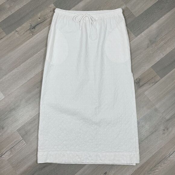 Free People Textured Cotton Side Slit Maxi Skirt White Large Pockets Drawstring - Picture 8 of 13